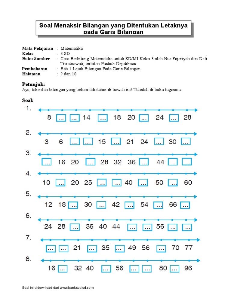 Barisan Bilangan Soal Garis Bilangan Kelas 3 Sd - Unduh File Guru
