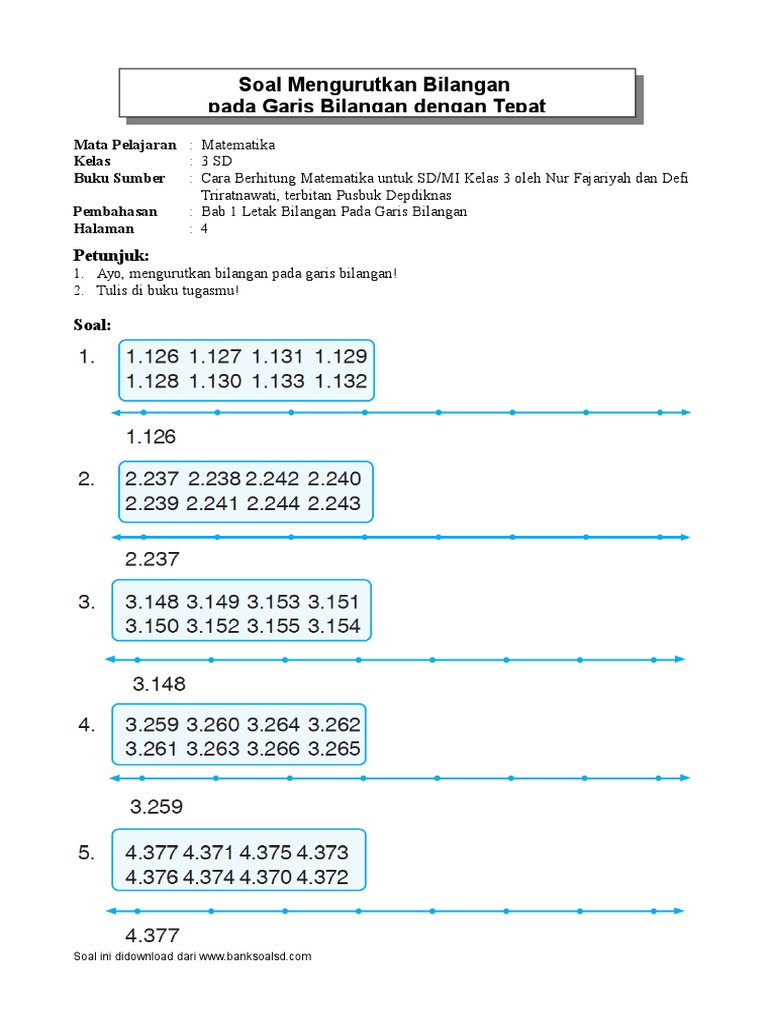 03 Sd Mtk Fajariah Soal 01 03 Mengurutkan Bilangan Pada Garis