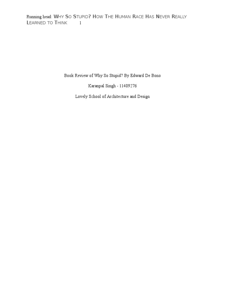 Book Review of Why So Stupid by Edward de Bono | PDF | Socrates | Plato