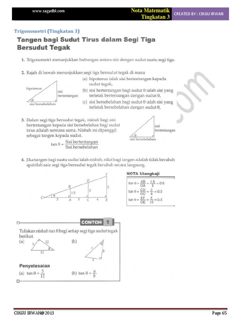 Bab 15 Matematik Tingkatan 3 Trigonometri Pdf