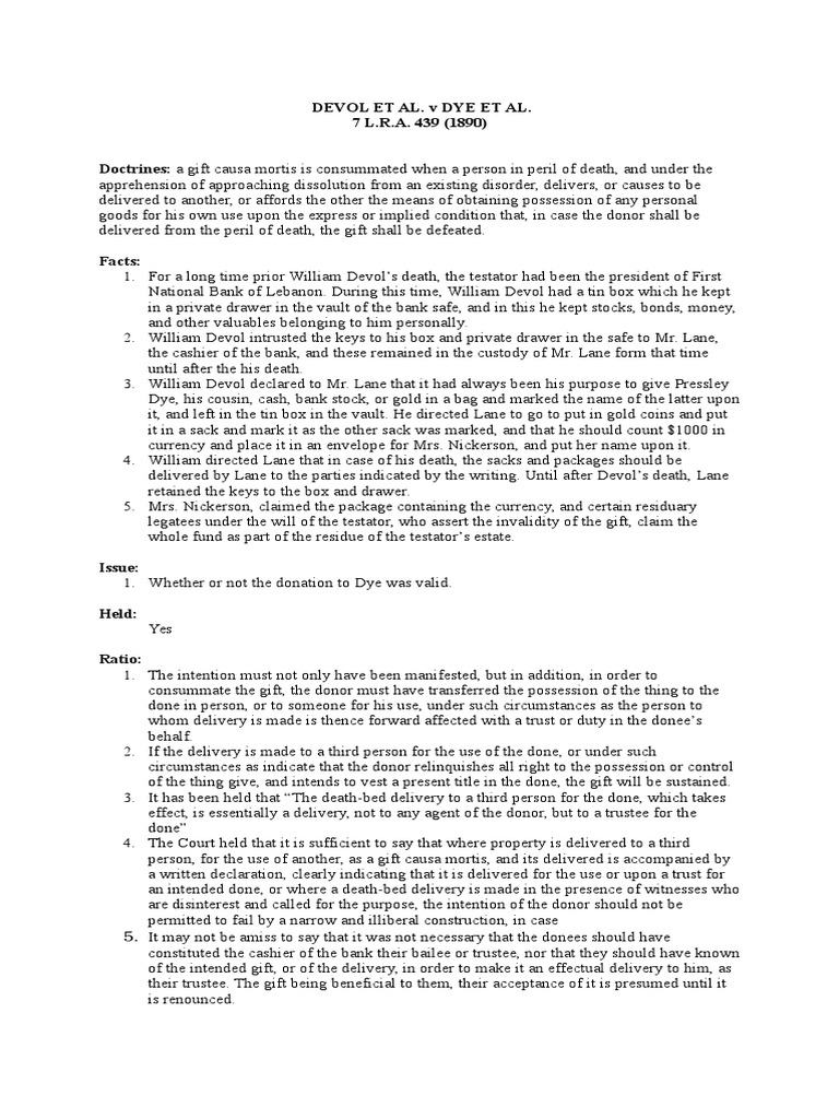 Devol V Dye PDF Trust Law Civil Law Law)