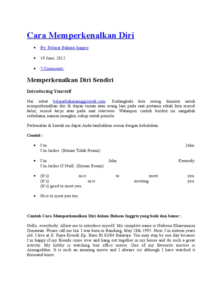 Cara Memperkenalkan Diri