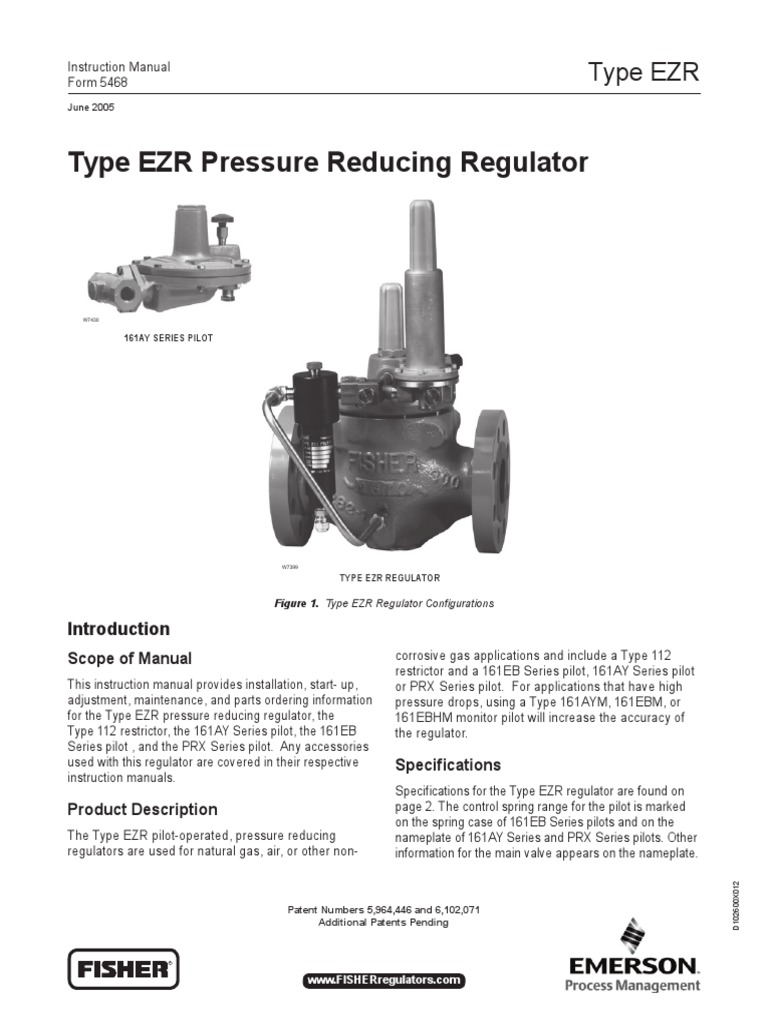 EZR Fisher Pressure Reducing Regulator Valve Gases