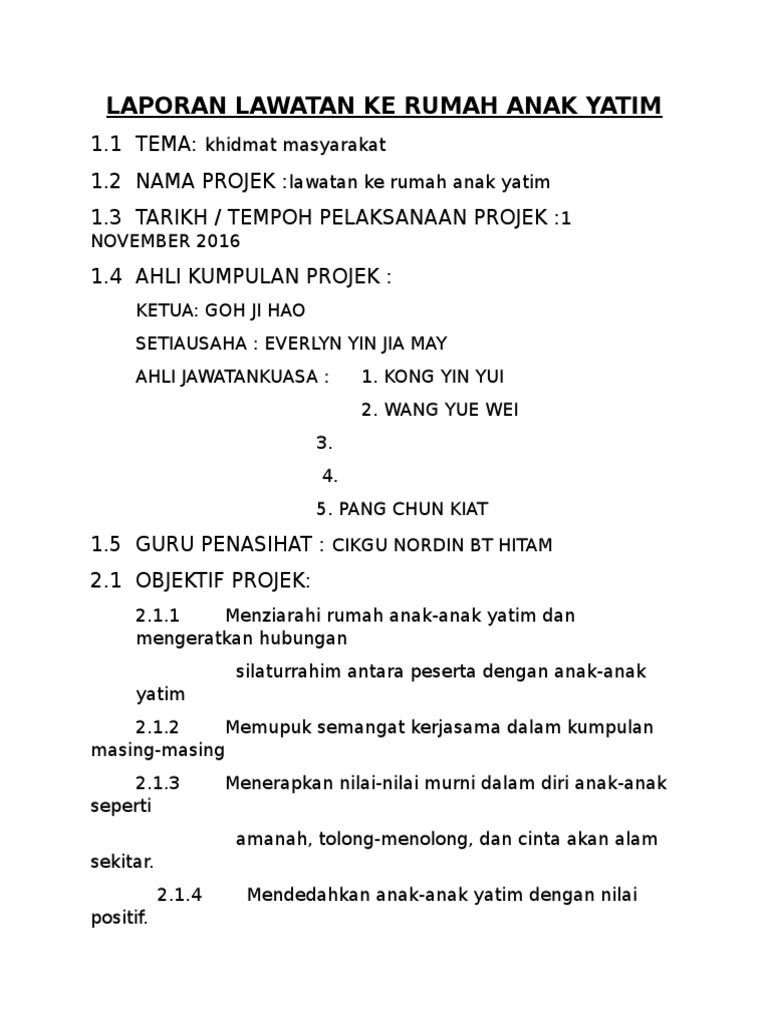 Laporan Lawati Ke Rumah Anak Yatim Pdf