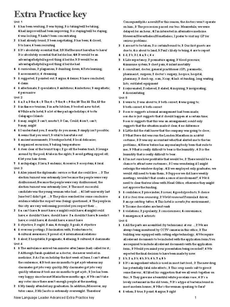Advanced English Practice Key | PDF | Debt | Wellness