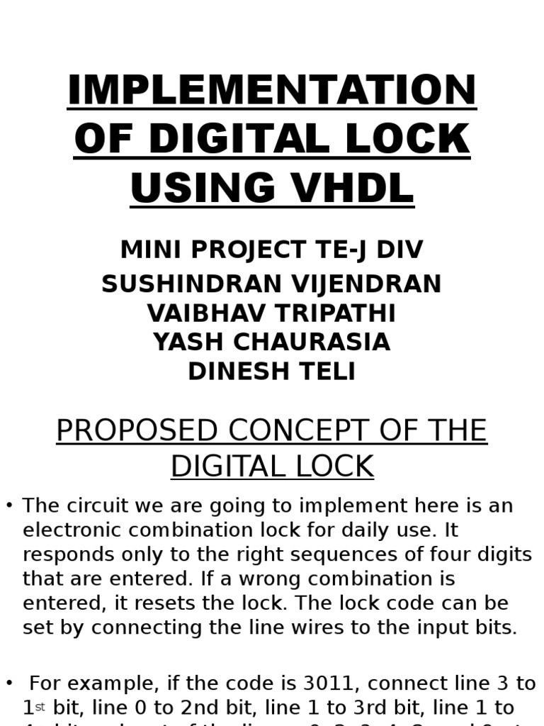 Implementation of Digital Lock Using VHDL PDF Electrical Circuits
