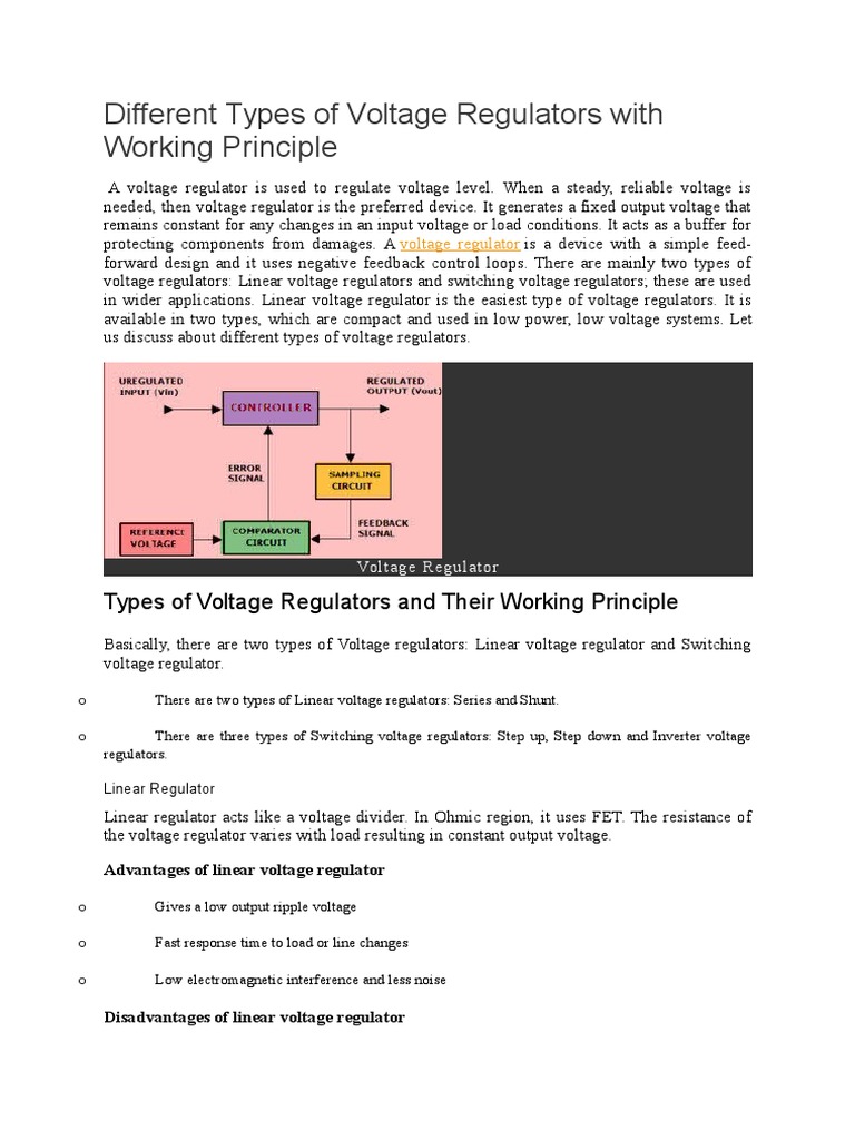 Different Types of Voltage Regulators With Working Principle PDF Electronics Manufactured