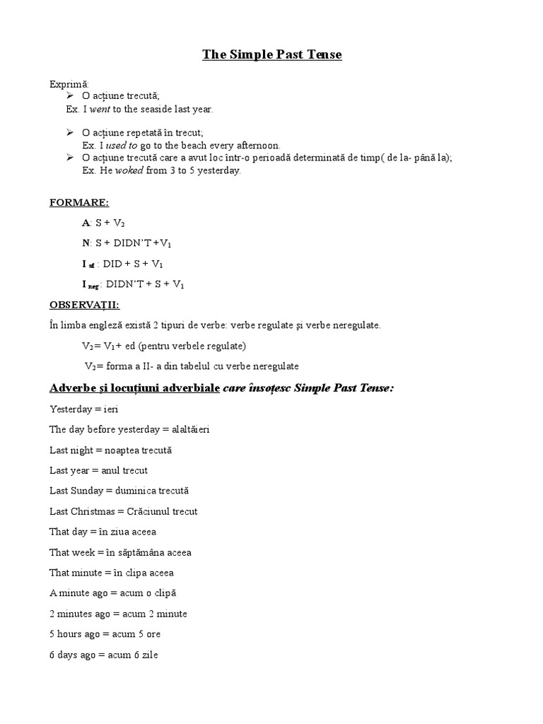 The Simple Past Tense PTC EX | PDF
