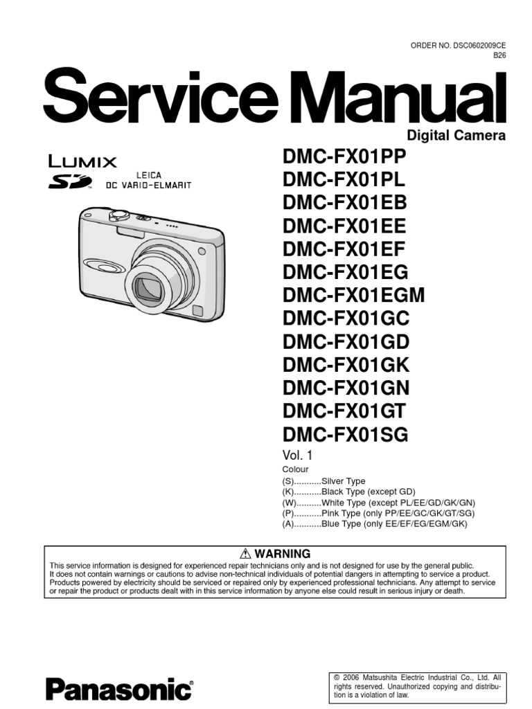 Panasonic Lumix Dmc-Fx01 Series Service Manual Repair Guide