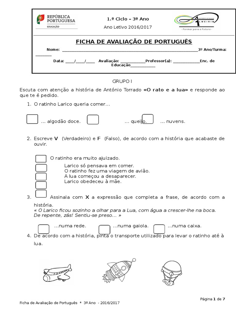 Ficha de Avaliação de Português | PDF | Lua | Idiomas
