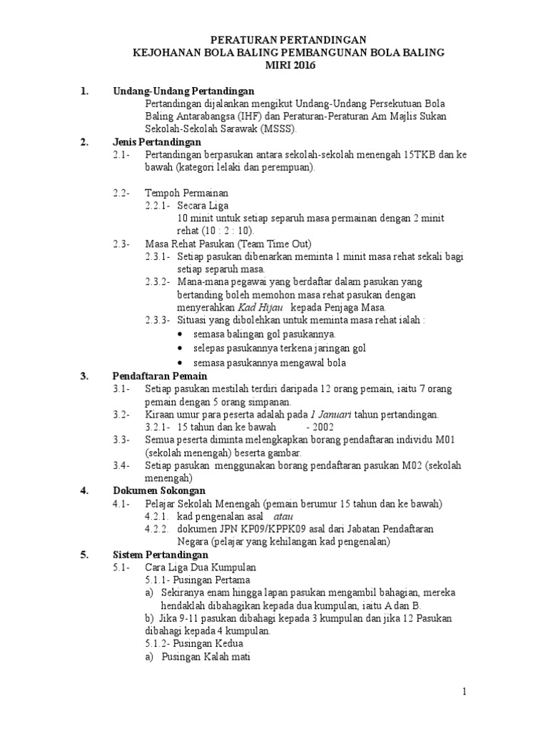 Peraturan Dan Undang Undang Bola Baling Pembangunan Miri 2016
