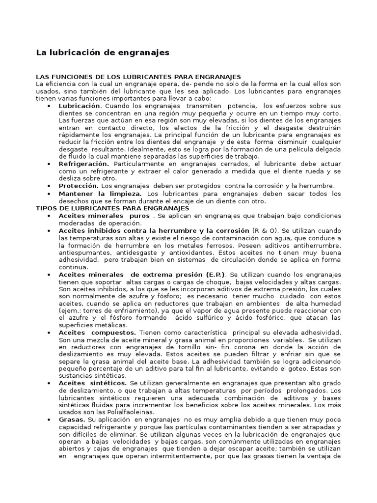 Tipos y funciones de lubricantes para engranajes | PDF | Engranaje ...