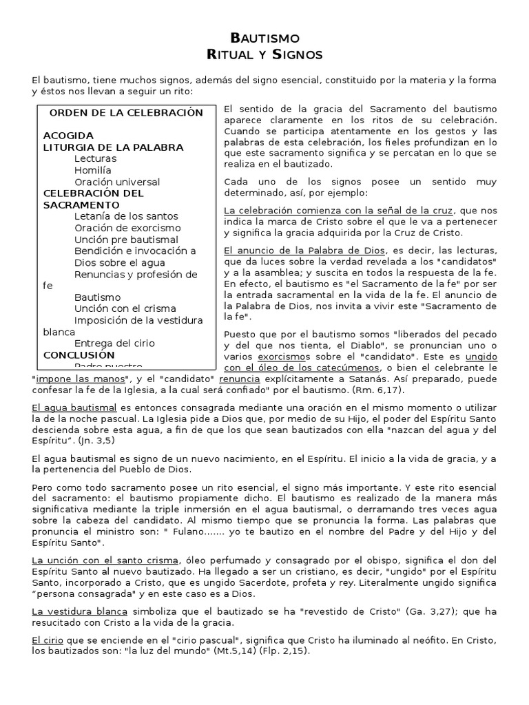 El significado de los signos y ritos del Sacramento del Bautismo | PDF ...