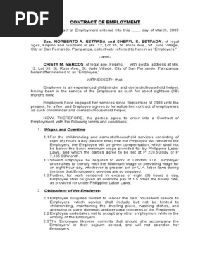 CONTRACT of EMPLOYMENT (for Househelp Going Abroad1)