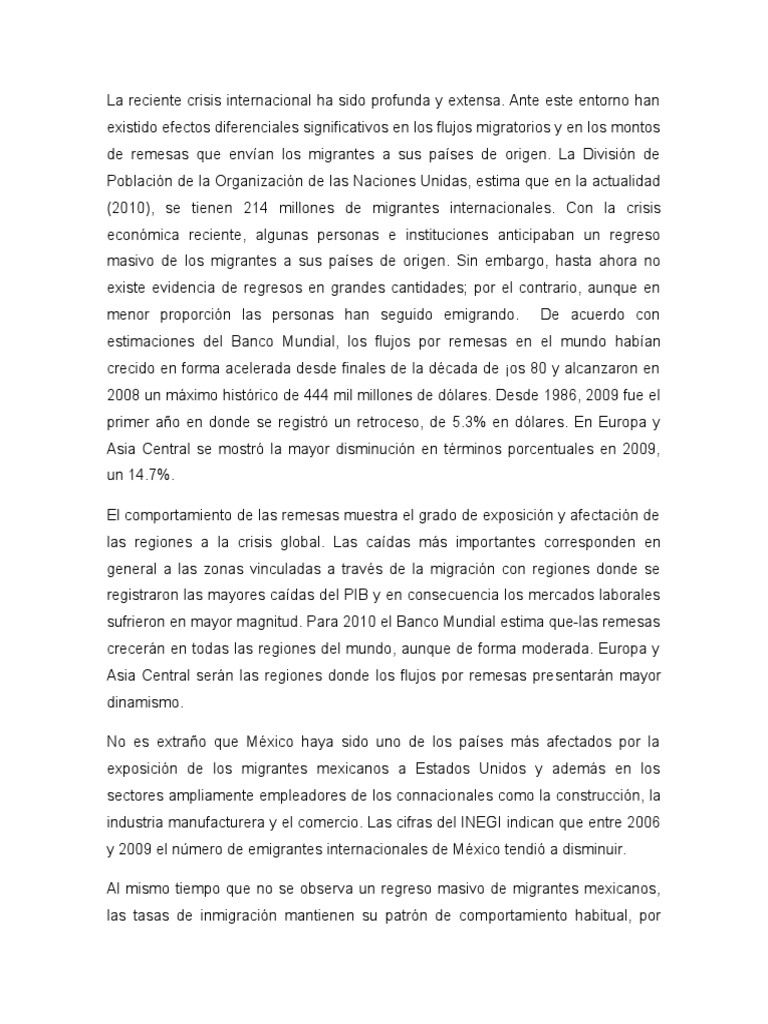 Impacto de la crisis en migración y remesas | PDF | Migración humana ...