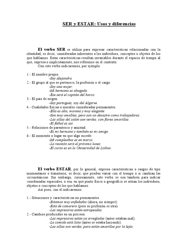 SER y ESTAR Usos y Diferencias PDF | PDF | Verbo | Idiomas