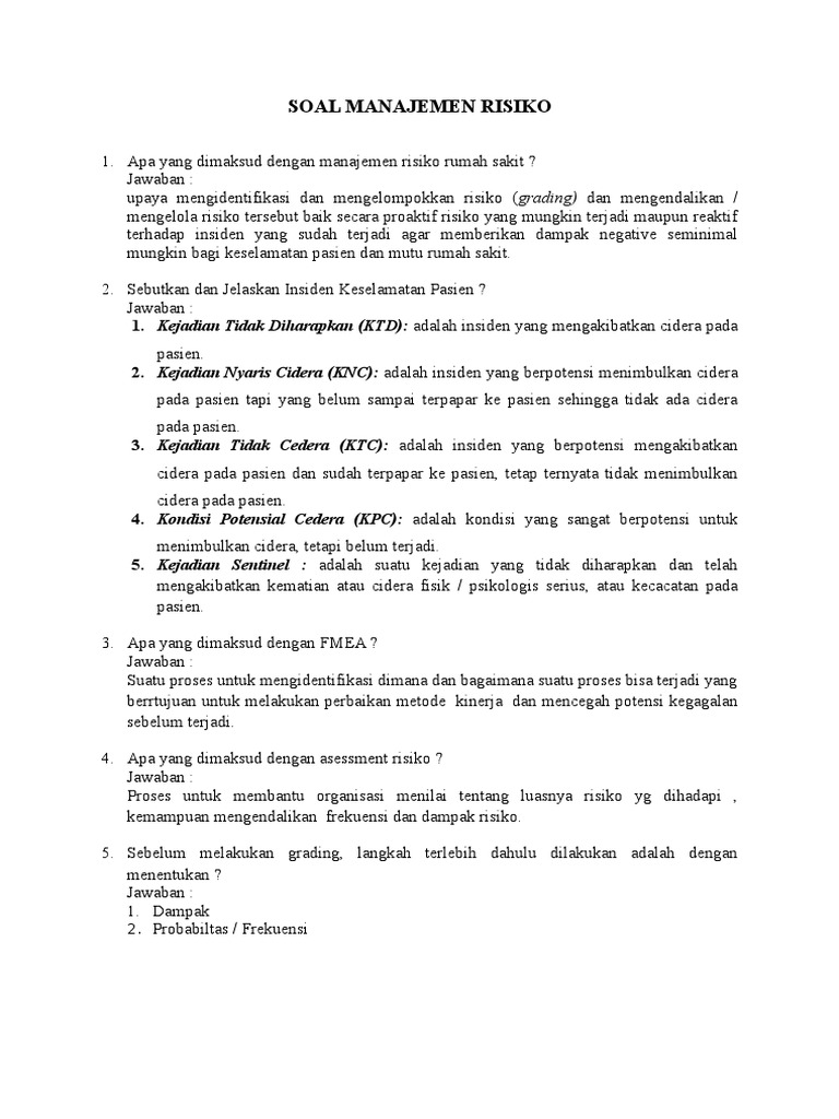 Soal Manajemen Risiko