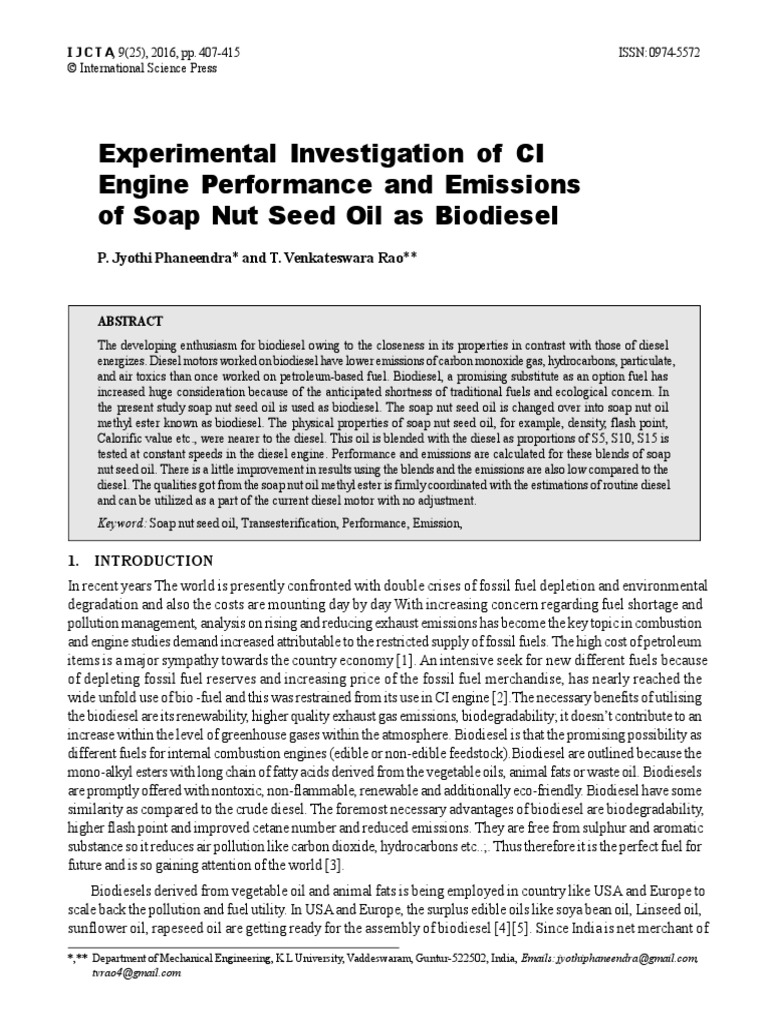 Soap Nut PDF Biodiesel Diesel Fuel