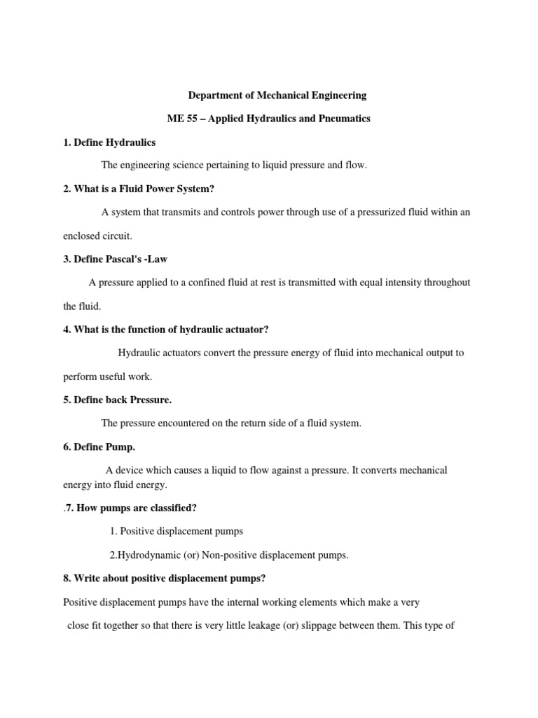 Me55 Applied Hydraulics & Pneumatics PDF PDF Pump Flow Measurement