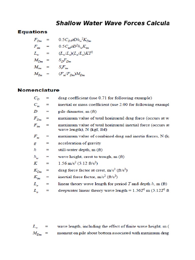 Shallow Water Wave Forces Calculations | PDF