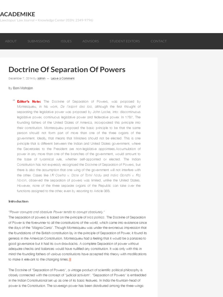Doctrine of Separation of Powers | PDF | Separation Of Powers | Judiciaries