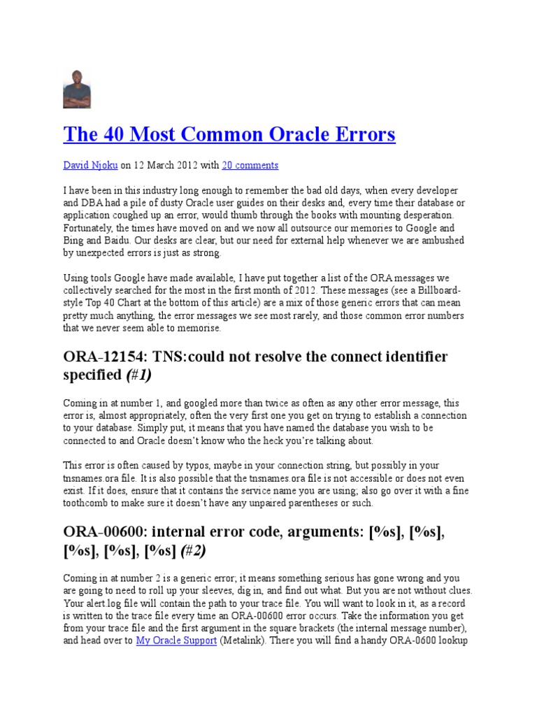 Resolving ORA-00936 Error in Oracle | PDF | Oracle Database | Operating ...