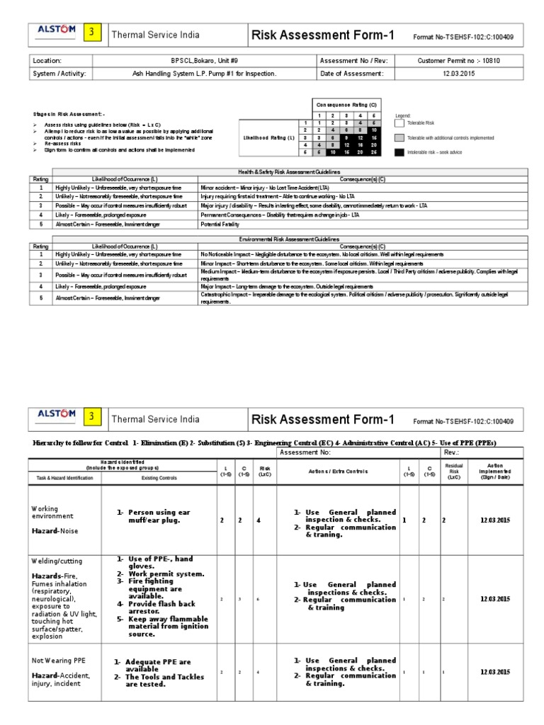 AHS L.P. Pump 1 Risk Assessment (12..03.2015) Personal Protective