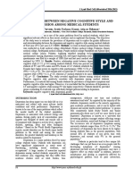 Relationship Between Negative Cognitive Style and Depression Among Medical Students