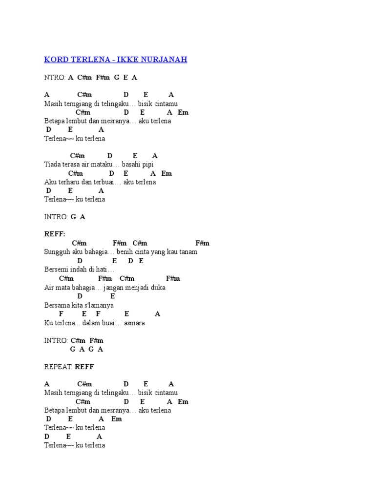 Kunci Gitar Lagu Ikke Nurjanah Terlena