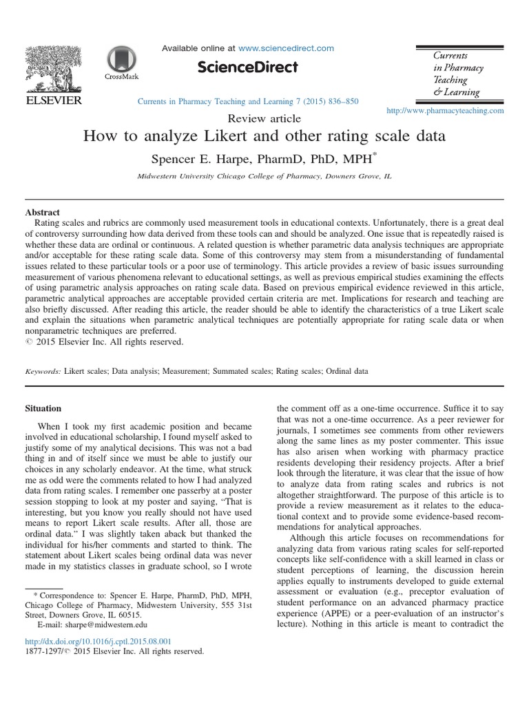 How To Analyze Likert and Other Rating Scale Data PDF Likert Scale