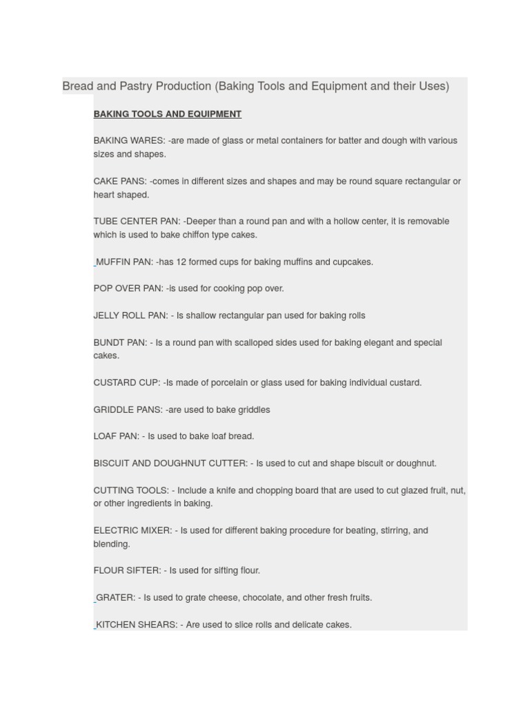 Bread and Pastry Tools and Equipments Baking Cakes