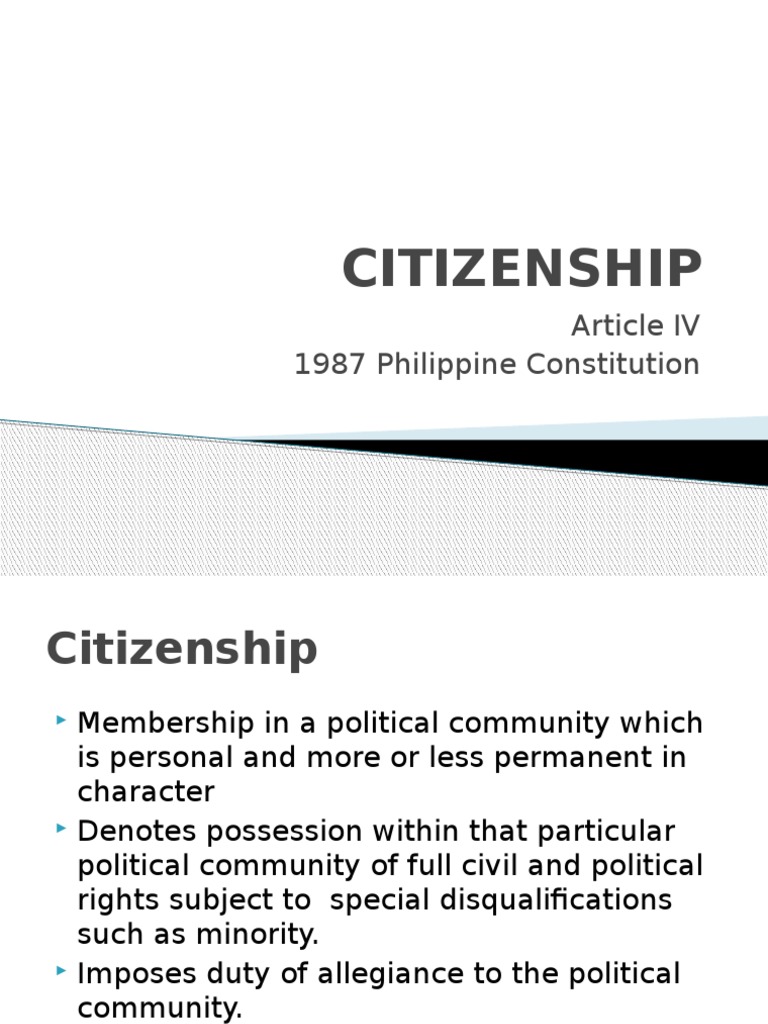 Citizenship: Article IV 1987 Philippine Constitution | PDF