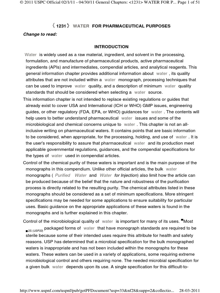 1231_ USP_Water for Pharmaceutical Purposes Purified Water Water