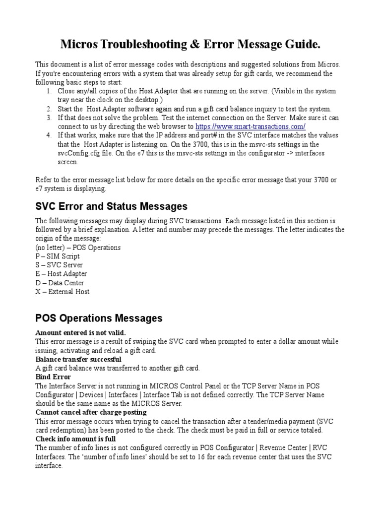 Micros Troubleshooting and Error Message Guide | Server (Computing) | Port  (Computer Networking)