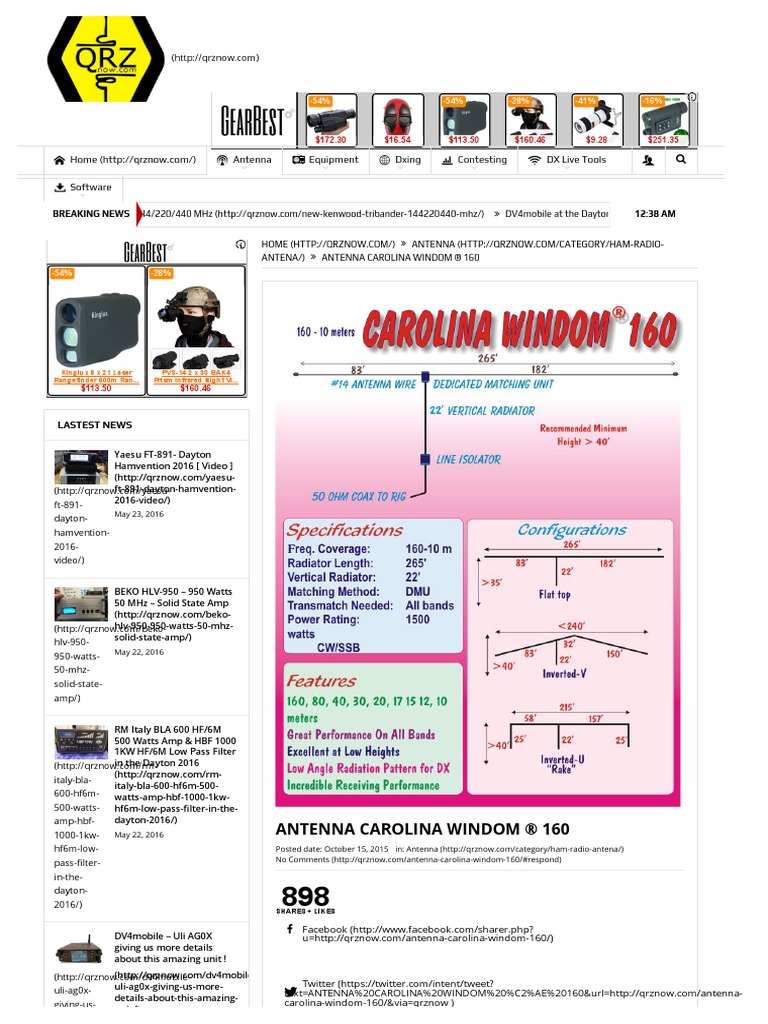 ANTENNA CAROLINA WINDOM ® 160 _ QRZ Now Ham Radio News! Very High