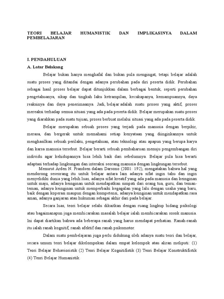Teori Belajar Humanistik Dan Implikasinya Dalam Pembelajaran