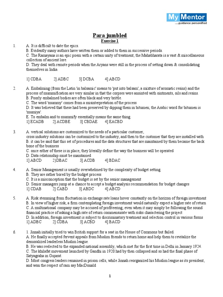 Jumbled Sentence Exercises and Solutions | PDF | Muhammad Ali Jinnah ...