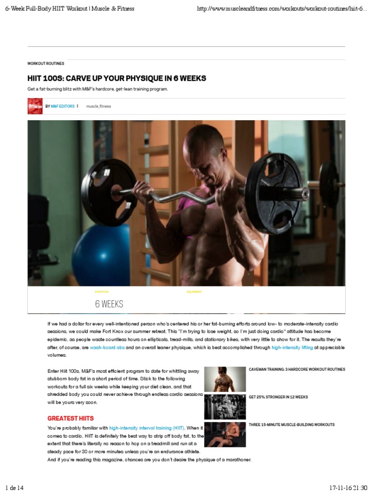 6 Week Full Body Hiit Workout Muscle Fitness Aerobic