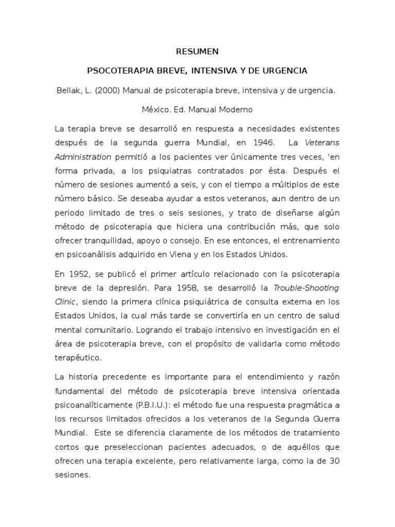 Psicoterapia Breve Intensiva y de Urgencia | PDF | Psicoterapia ...