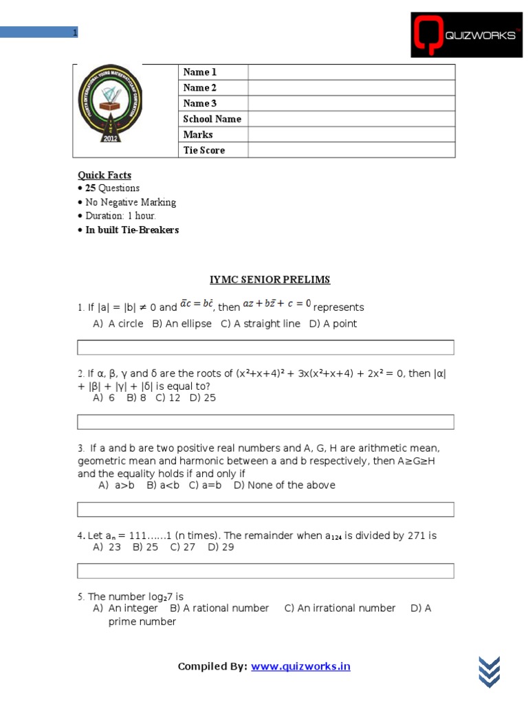 Math Olympiad Prep Quiz | PDF | Triangle | Integer