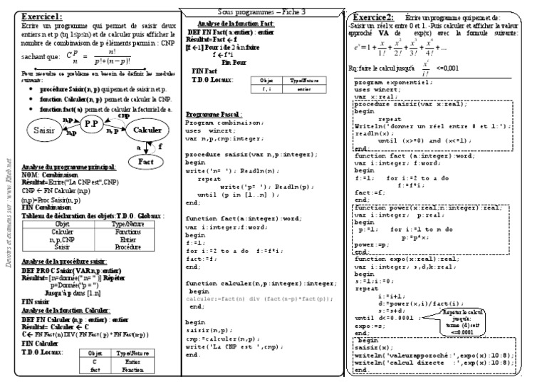 Fiche3 Ex Sous Programme | PDF