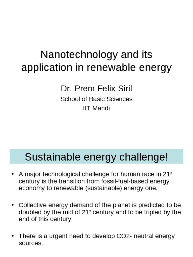 Nanotechnology in Renewable Energy Solutions | PDF | Nanotechnology ...