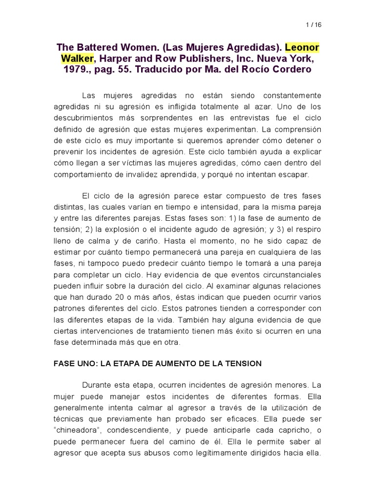 Lenore Walker Ciclo de La Violencia (Traducción) Ira Agresión