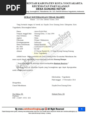 contoh surat keterangan tidak mampu dari kelurahan - bagi