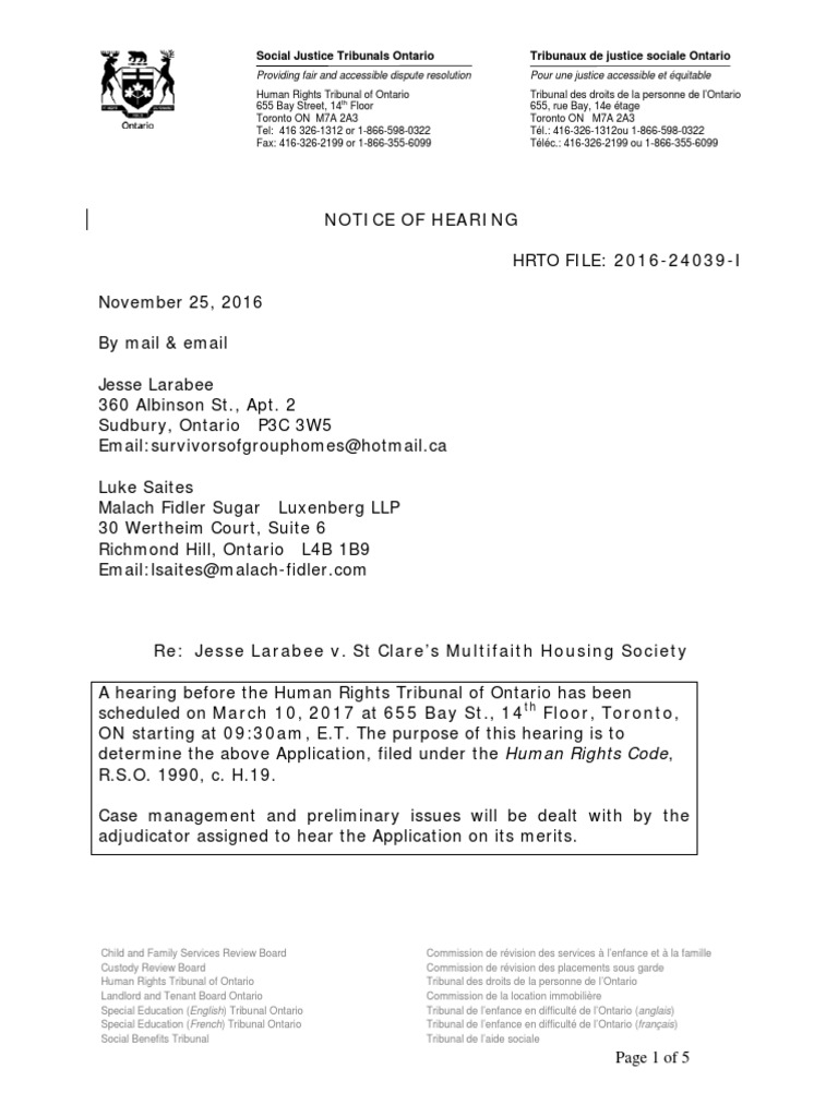 2016 24039 I Hearing Notice Discovery Law Witness