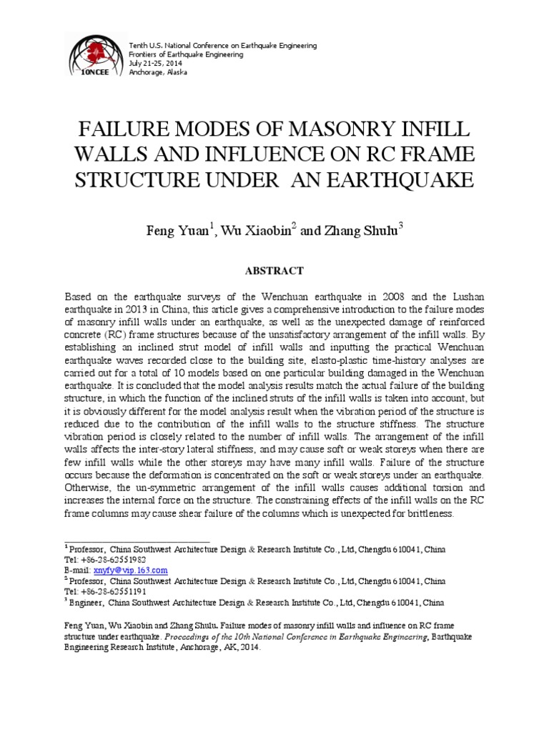 Failure Modes of Masonry Infill Walls and Influence On RC Frame ...