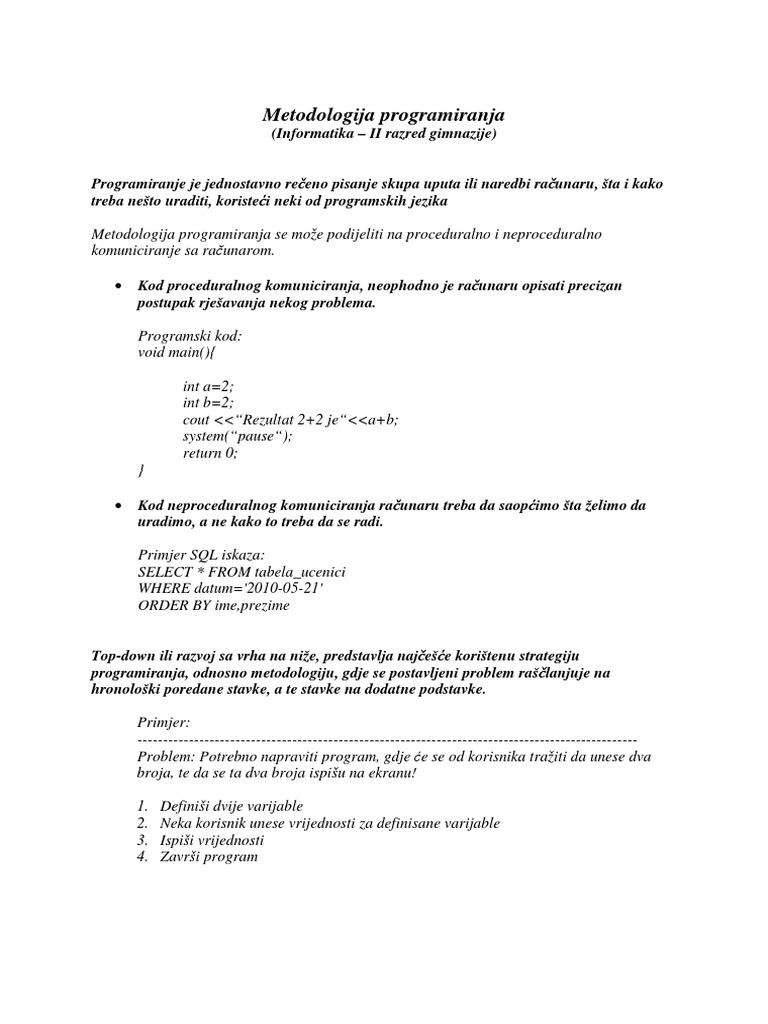 Vrste Programiranja PDF | PDF