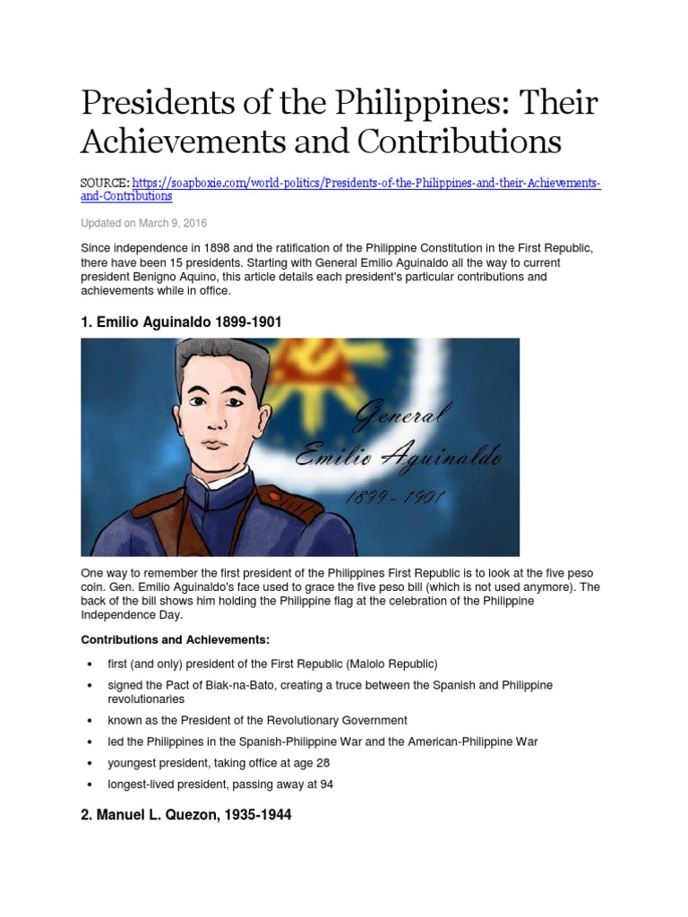 Presidents of the Philippines and Their Contributions ...