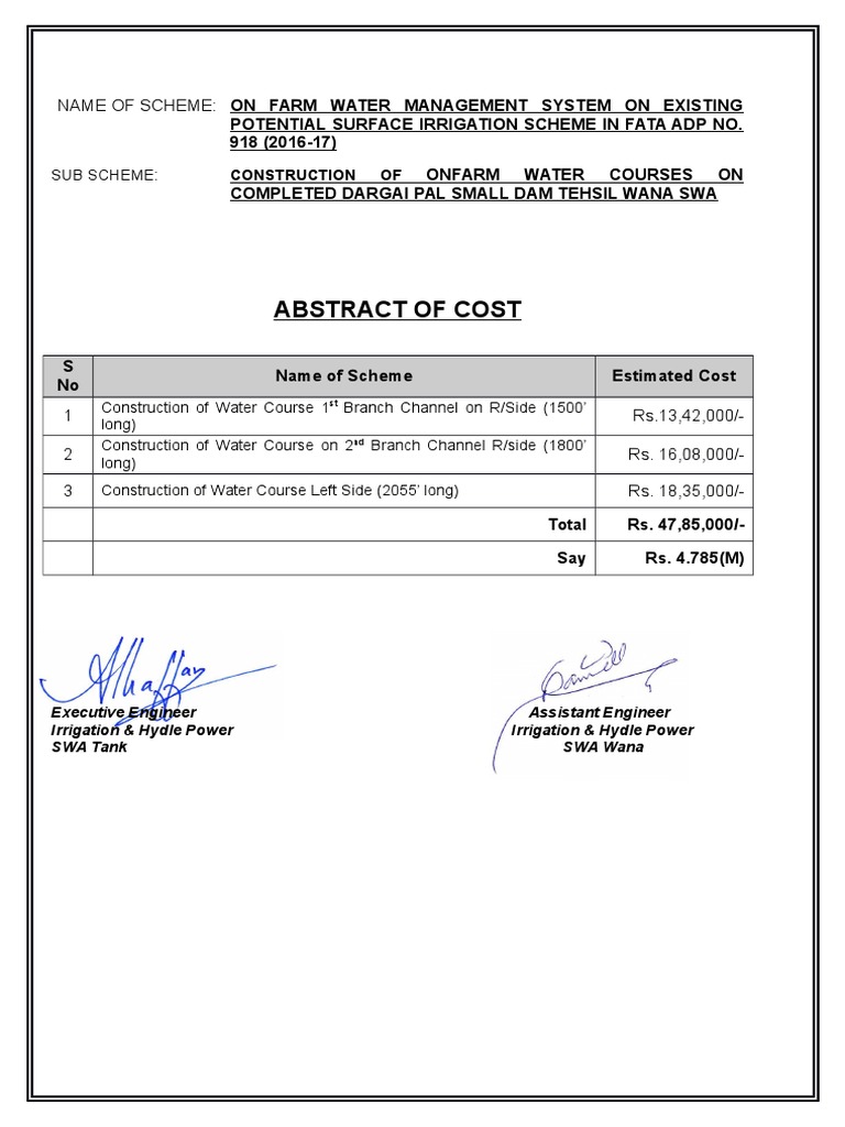 Abstract of Cost | PDF