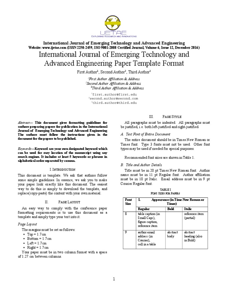IJETAE Paper Formatting Guidelines | PDF | Art